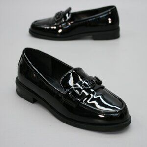 Michael Kors Ladies 5.5 Black PU Faux Patent Leather Logo Slip-on Shoes Loafers